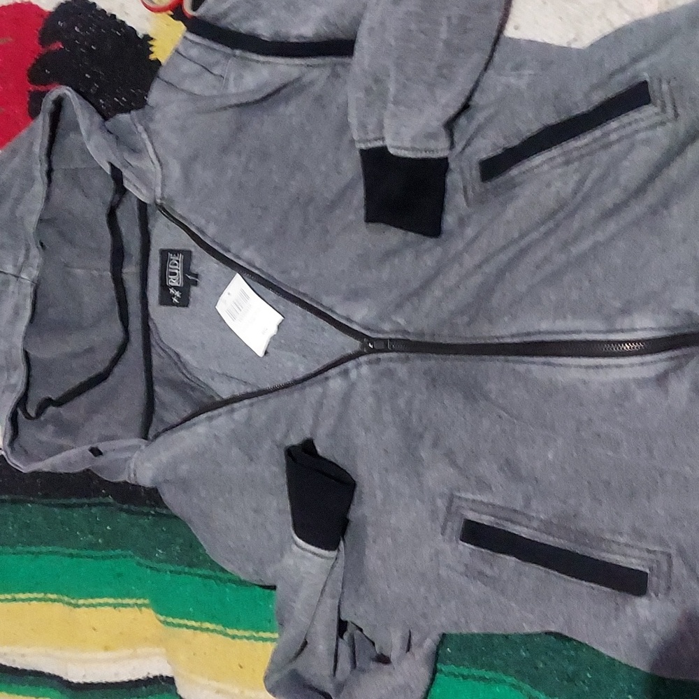 Trendy. Full Zip Hoodie. Nwt Grey Hoodie By Rude. - Picture 2 of 3